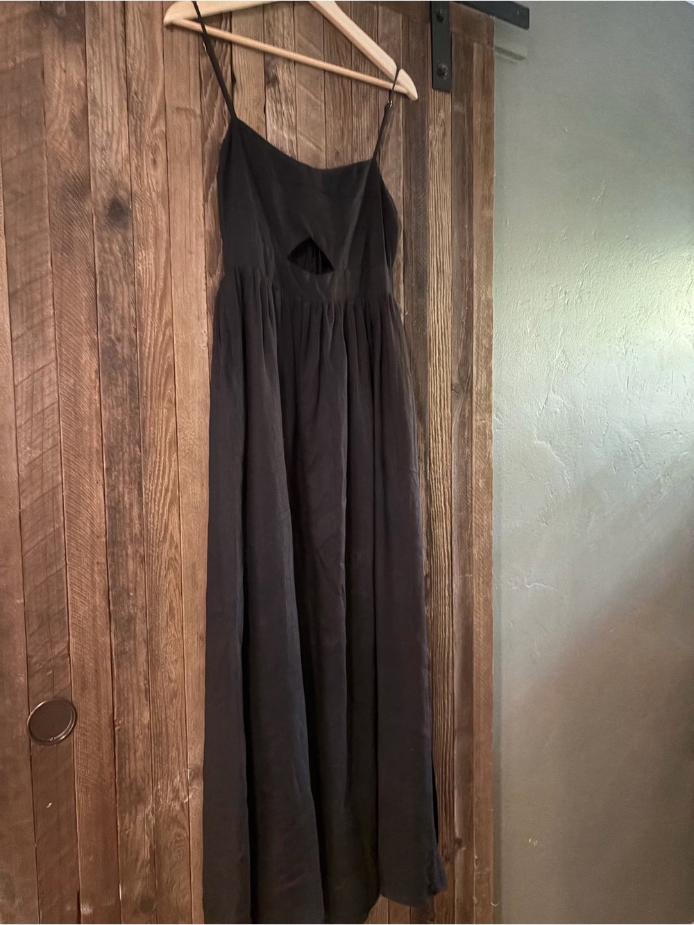 DISSH Black Spaghetti-Strap Maxi Dress with Front Cutout